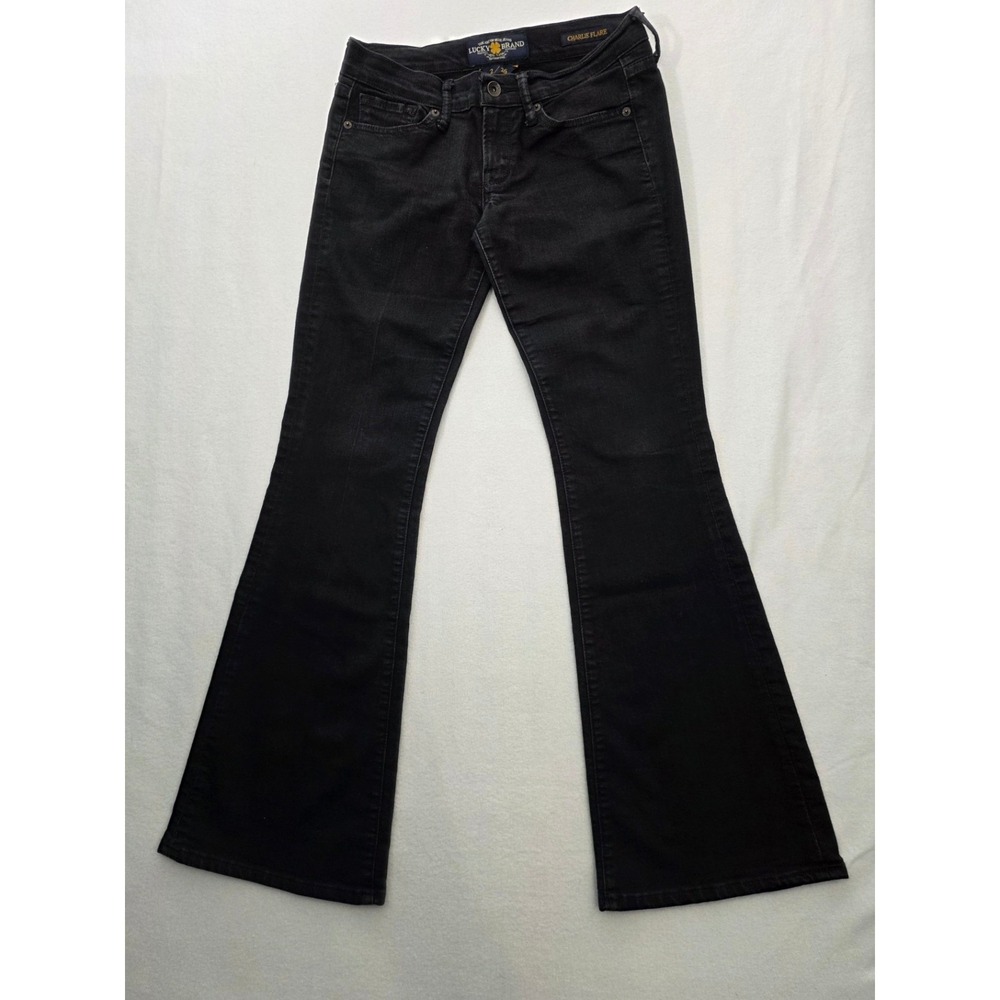 Lucky Brand Charlie Flare Jeans 2/26 Black Boho Chic